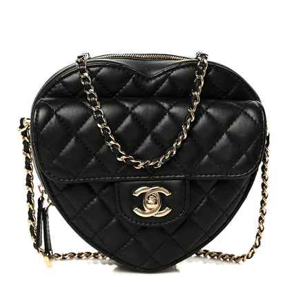 Lambskin Quilted CC In Love Heart Bag Black