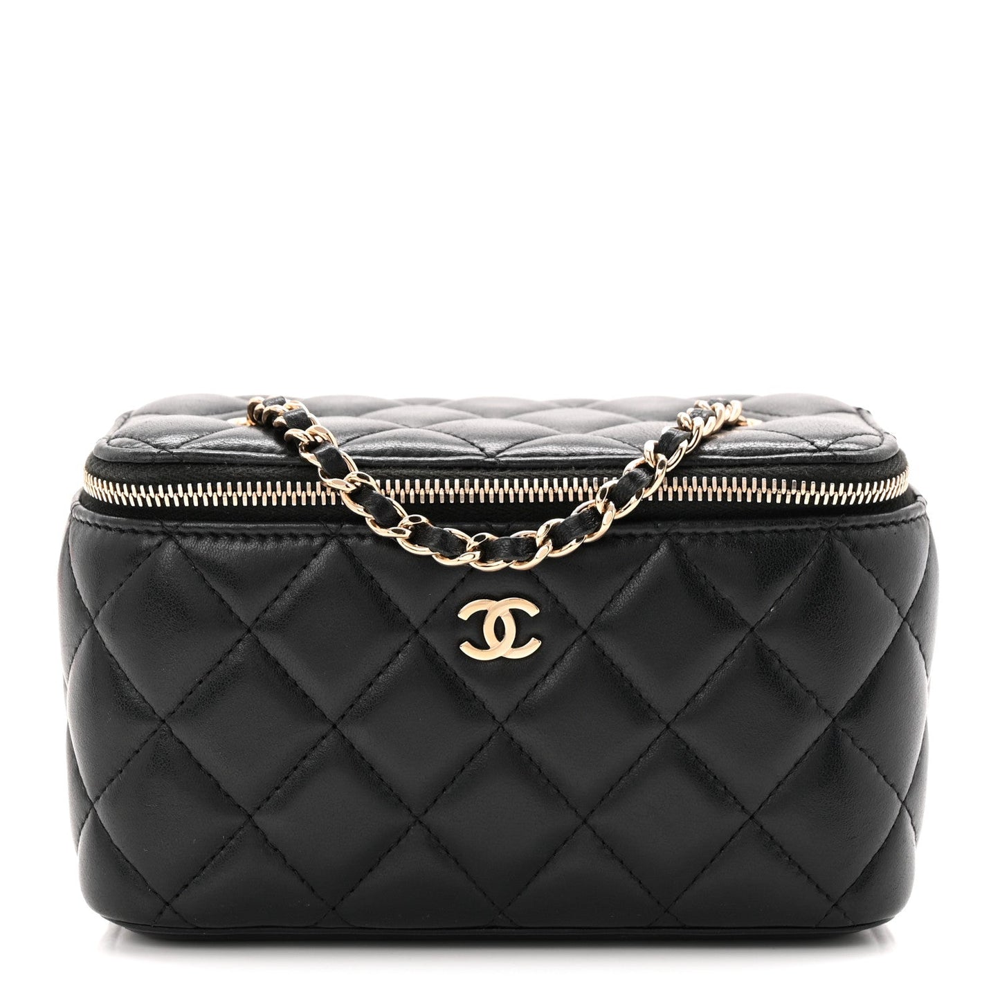 Lambskin Quilted Small Vanity Case With Chain Black