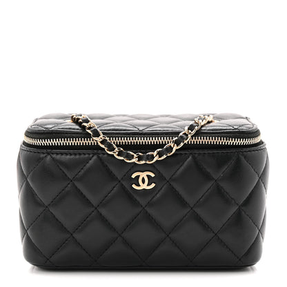 Lambskin Quilted Small Vanity Case With Chain Black