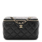 Lambskin Quilted Small Vanity Case With Chain Black