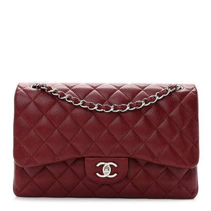 Caviar Quilted Jumbo Double Flap Burgundy
