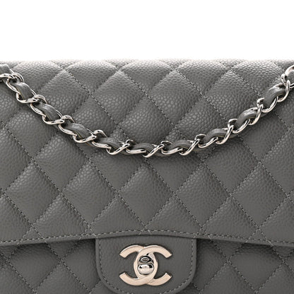 Caviar Quilted Medium Double Flap Grey