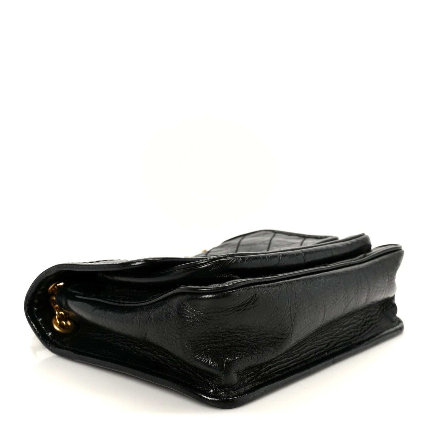 Crinkled Calfskin Matelasse Monogram Baby Niki Chain Satchel Black