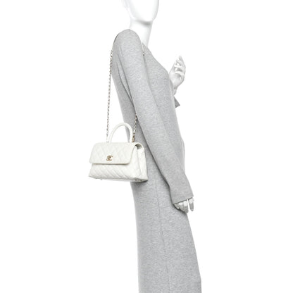 Caviar Quilted Mini Coco Handle Flap White