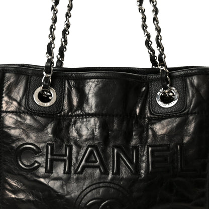 Glazed Calfskin Mini Deauville Tote Black