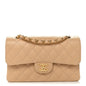 Caviar Quilted Small Double Flap Beige