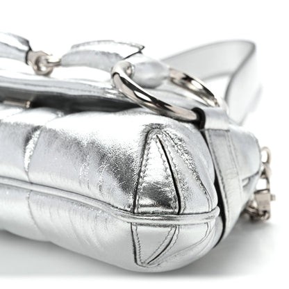 Metallic Nappa Vertical Matelasse Small Maxi Horsebit Chain Shoulder Bag Silver