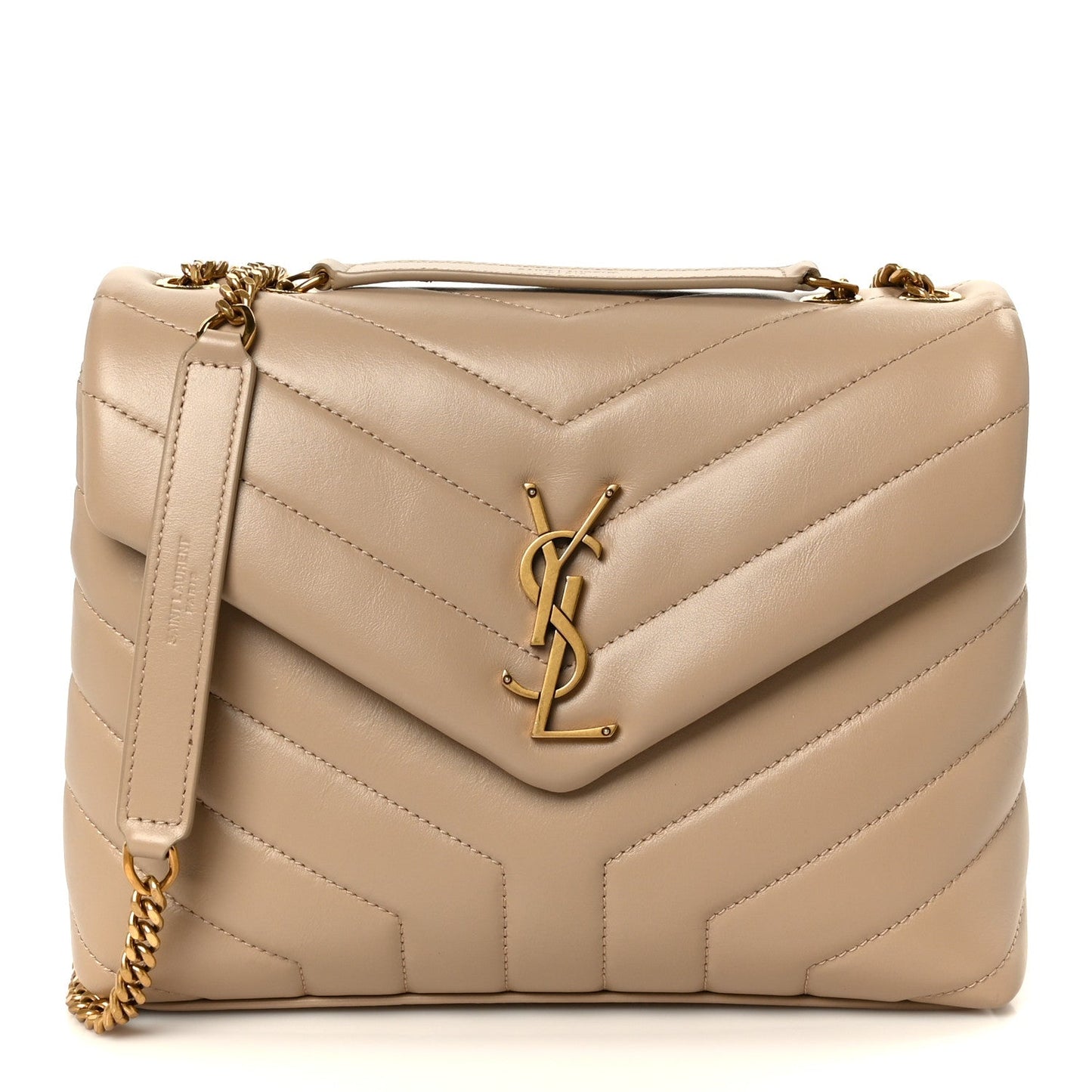 Calfskin Y Quilted Monogram Small Loulou Chain Satchel Dark Beige