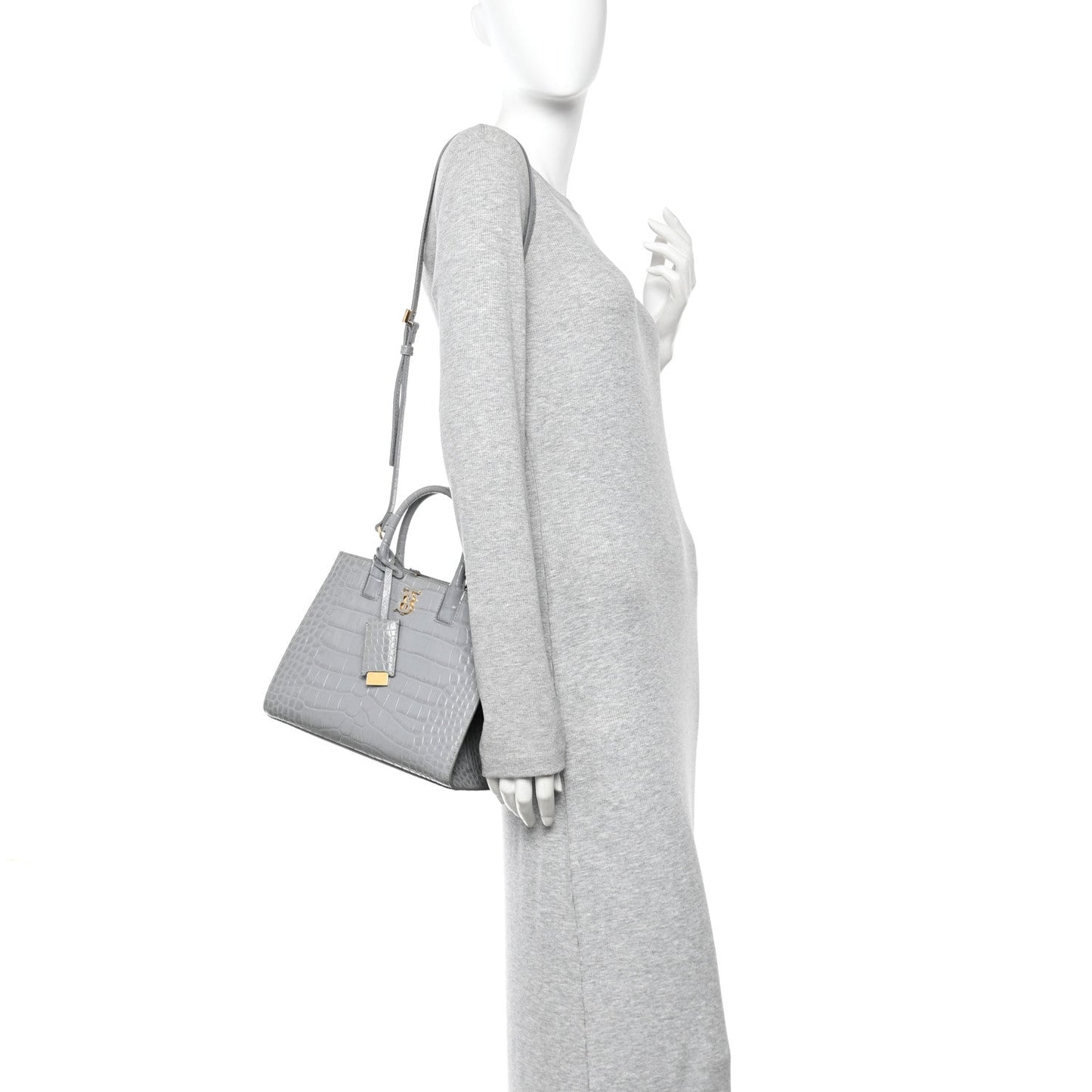 Crocodile Embossed Calfskin Mini Frances Tote Cloud Grey