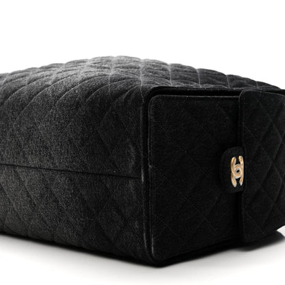 Washed Denim Quilted Large Chanel 25 Handbag Black