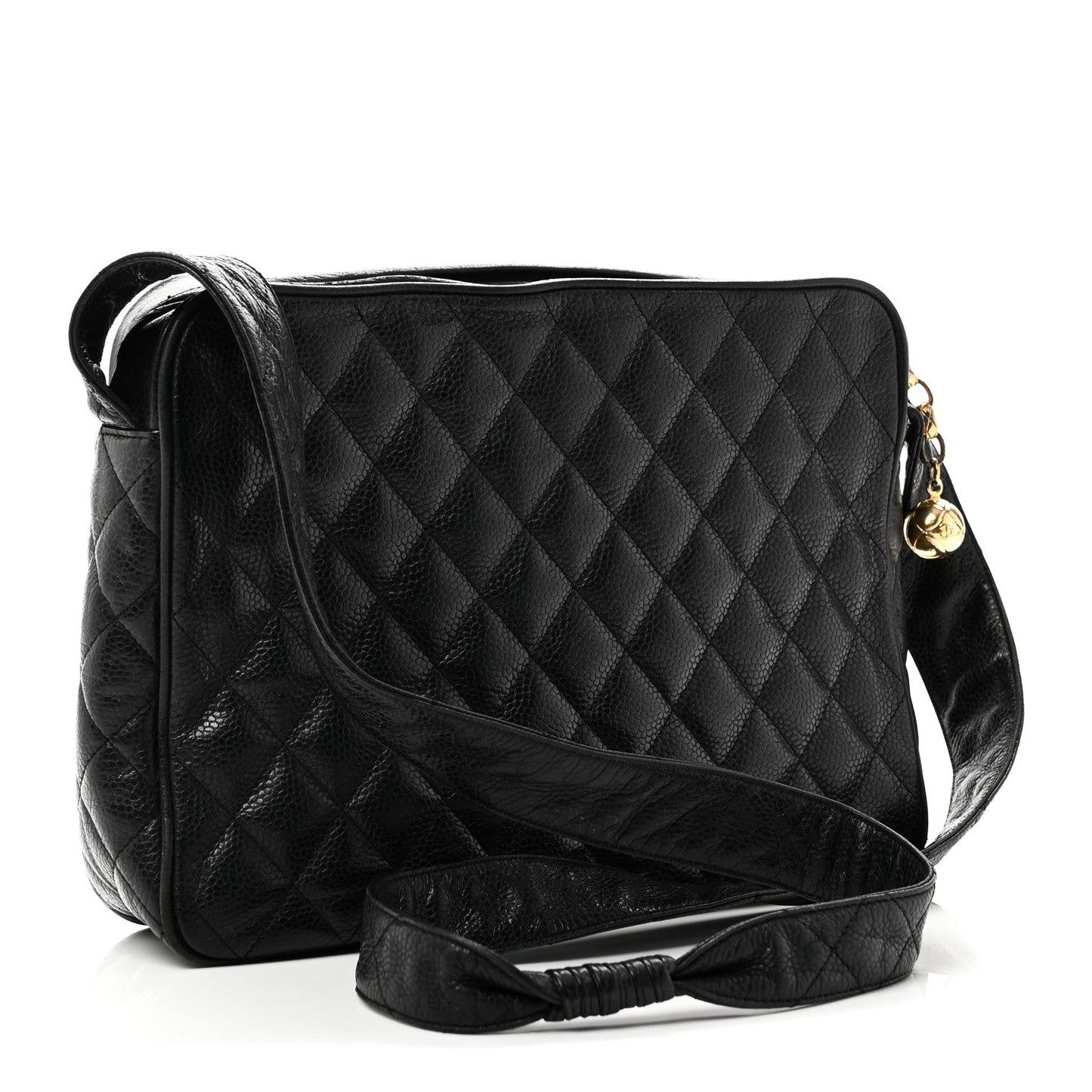 Caviar Quilted Flap Shoulder Bag Black