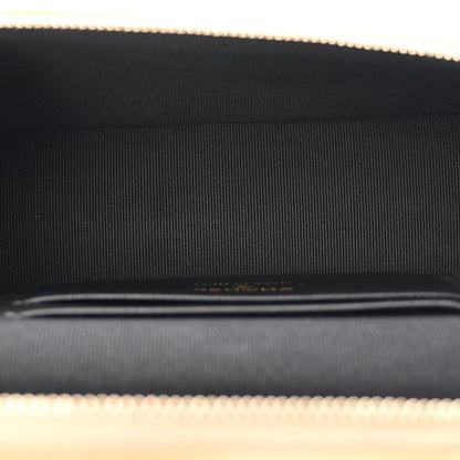 Suede Calfskin Shiny Lambskin Quilted Top Handle Slim Vanity Case With Chain Beige Black