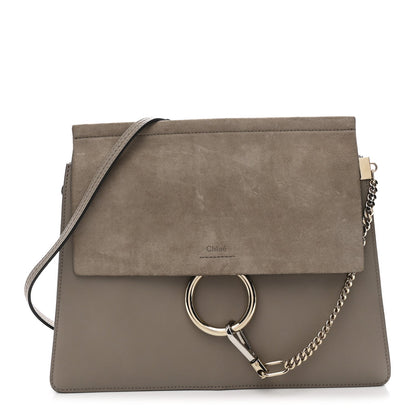 Calfskin Suede Medium Faye Shoulder Bag Motty Grey