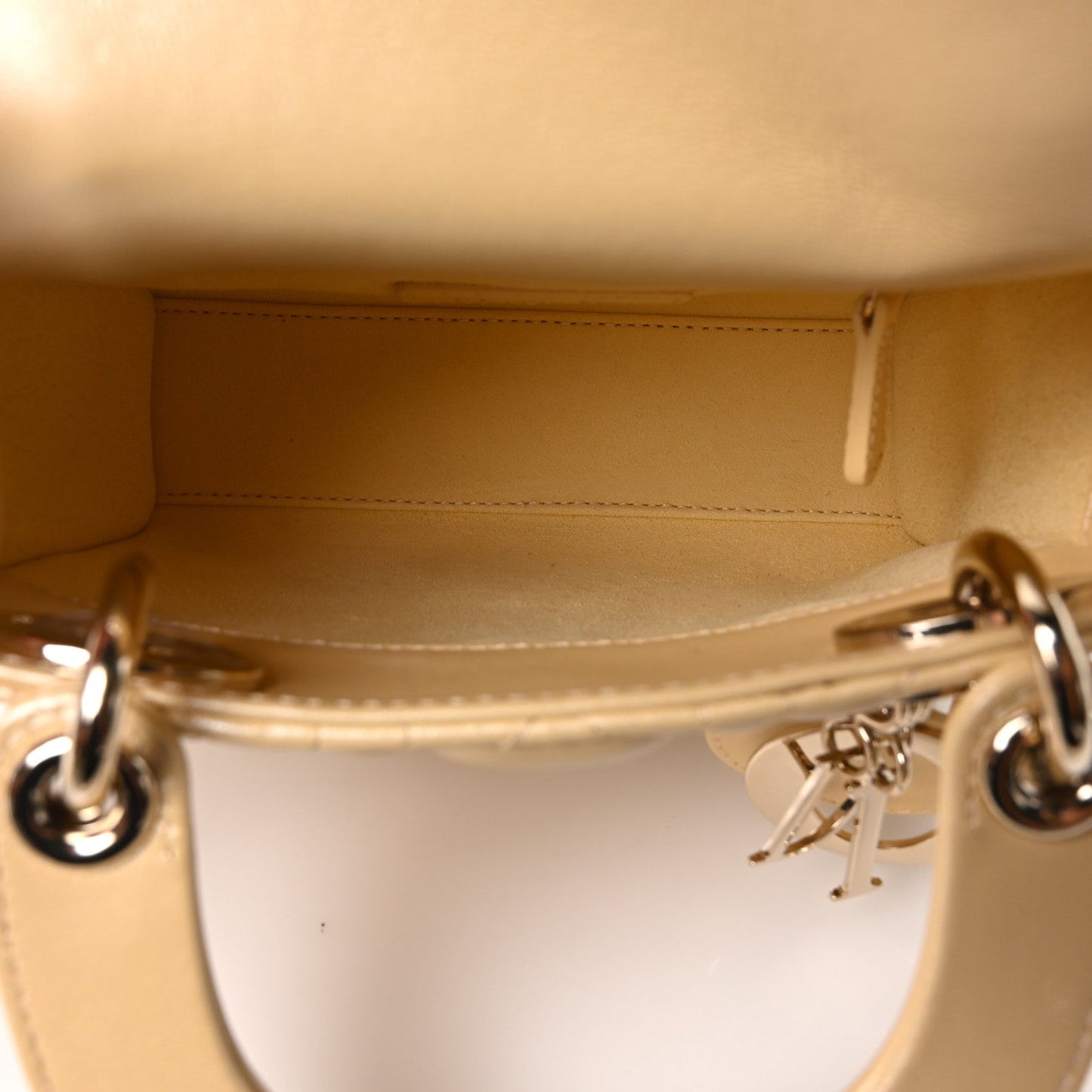 Iridescent Metallic Lambskin Cannage Mini Lady Dior Soft Yellow