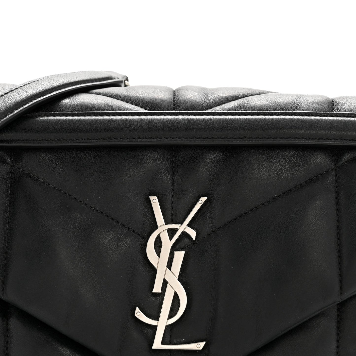 Lambskin Quilted Medium Loulou Puffer Monogram Chain Satchel Black