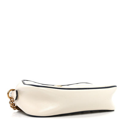 Vintage Effect Calfskin Matelasse Diagonal Small Torchon GG Marmont Chain Shoulder Bag Mystic White Blue Agata