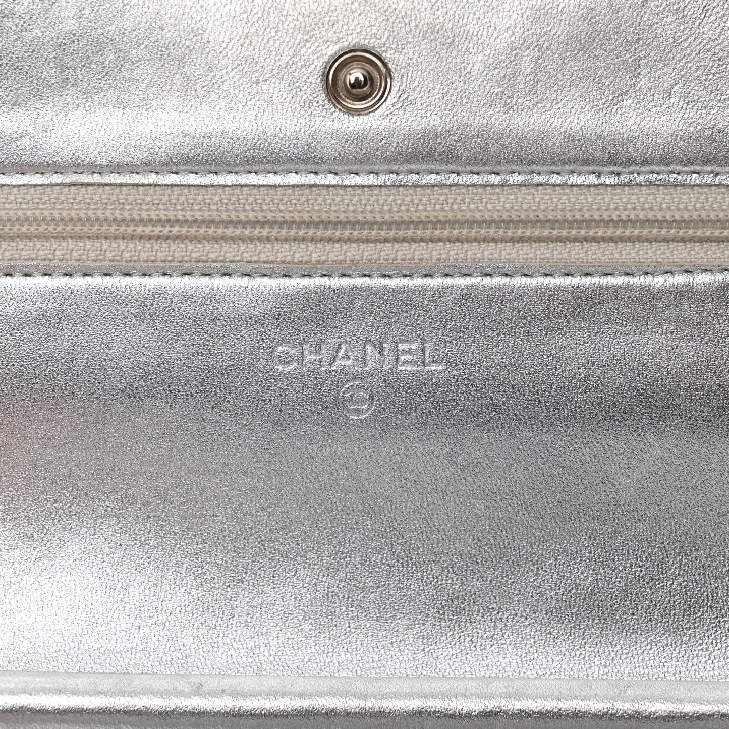 Metallic Lambskin Quilted Wallet On Chain WOC Silver