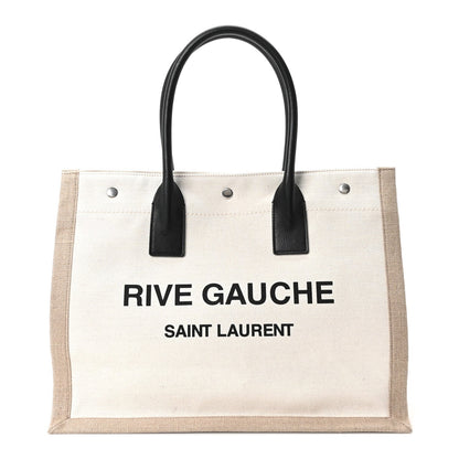 Linen Calfskin Small Rive Gauche Tote Greggio Natural