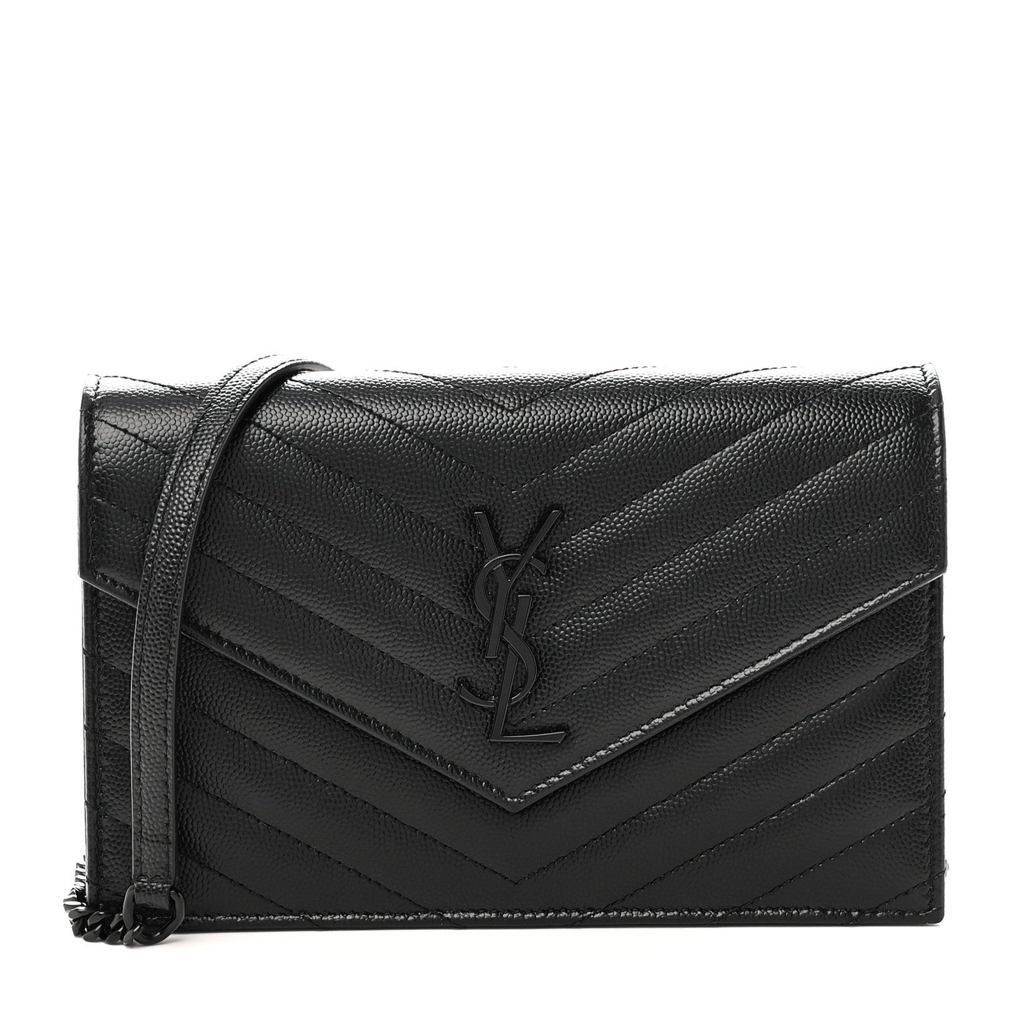 Grain De Poudre Matelasse Chevron Monogram Monochrome Envelope Chain Wallet Black