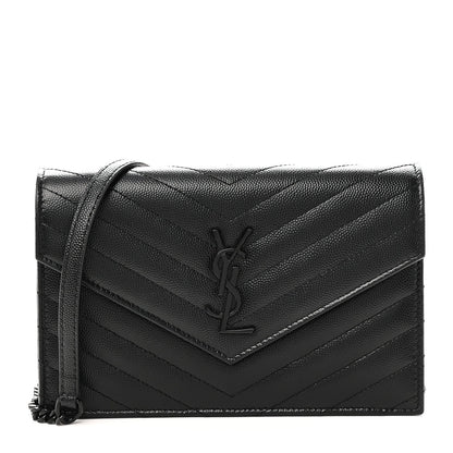 Grain De Poudre Matelasse Chevron Monogram Monochrome Envelope Chain Wallet Black