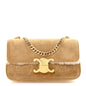 Suede Shearling Triomphe Chain Shoulder Bag Beige