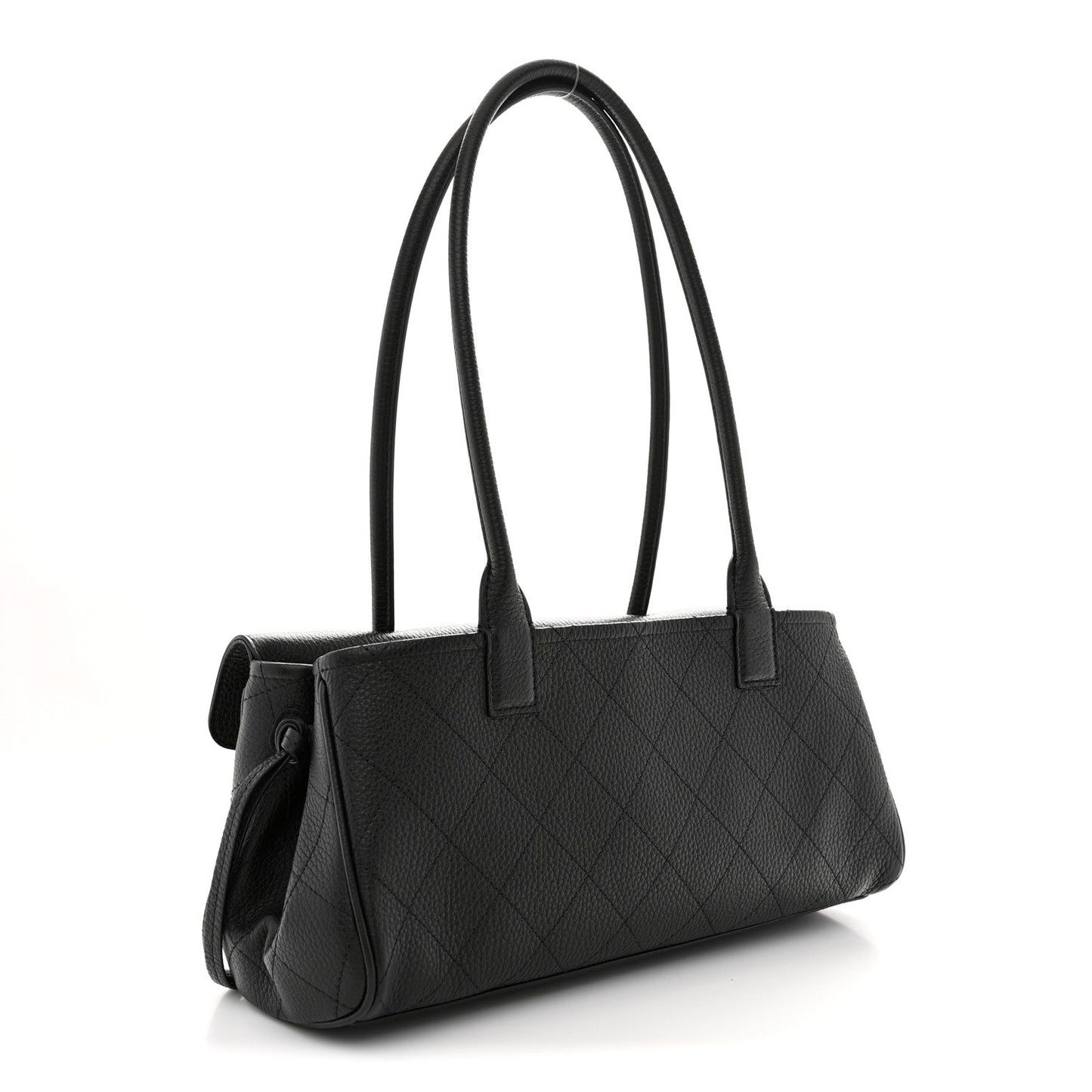 Grained Calfskin Stitched Urban Essentials Small Shopping Bag Black