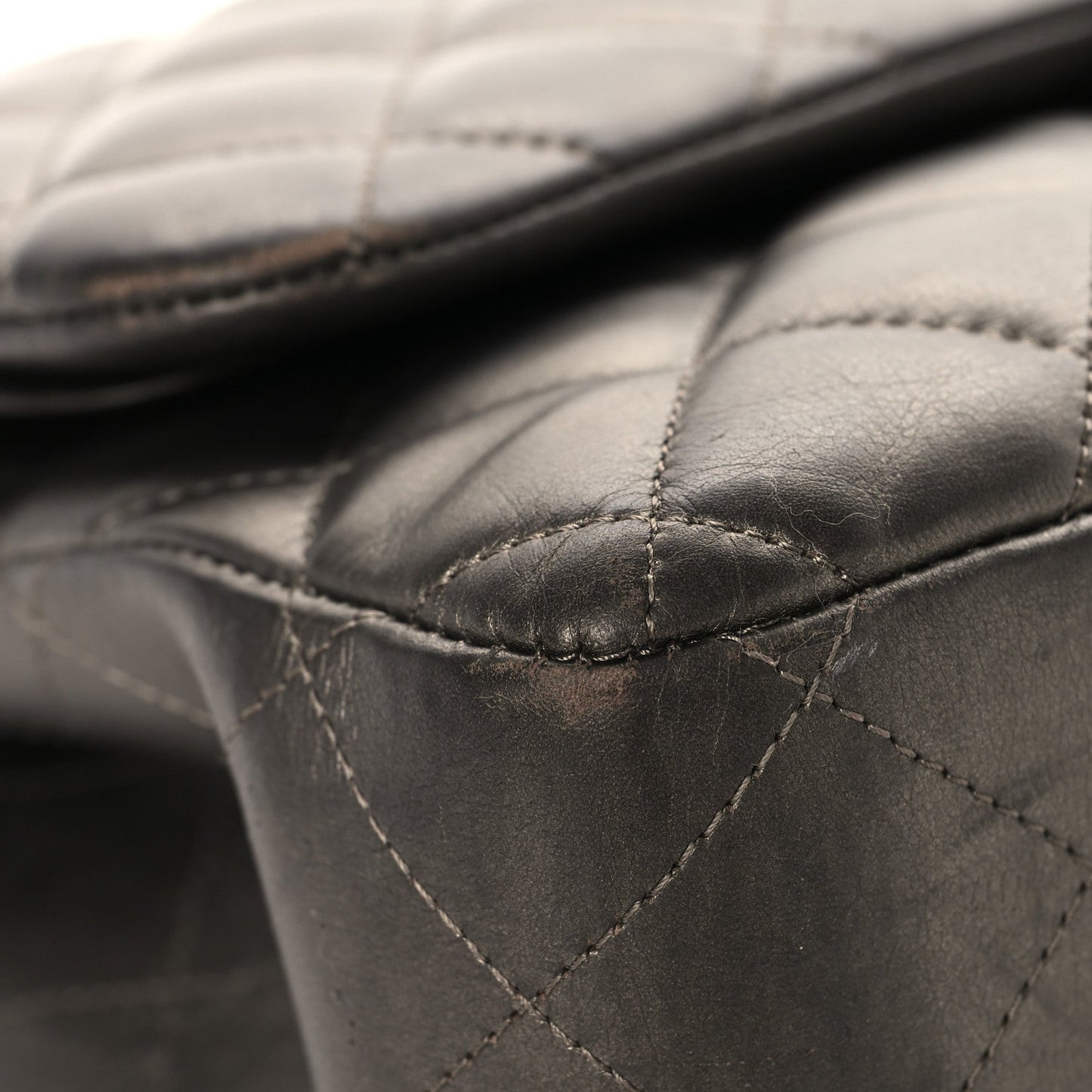 Metallic Lambskin Quilted Jumbo Double Flap Pewter