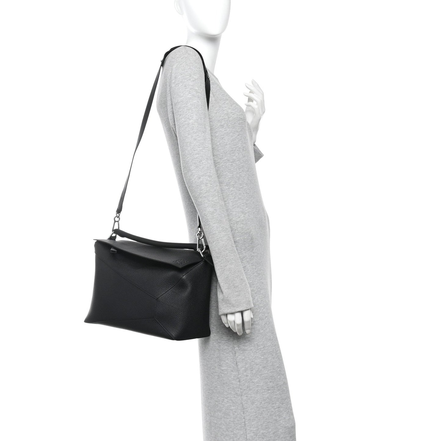 Grained Calfskin Large Puzzle Bag Black