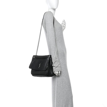 Grained Lambskin Monogram Large Niki Chain Satchel Black