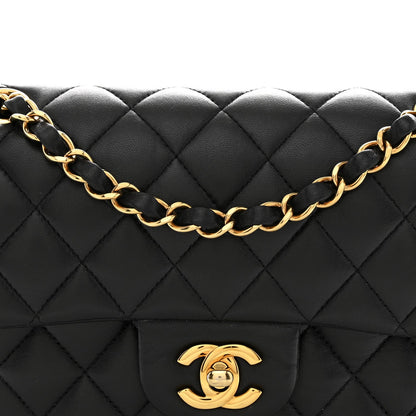 Lambskin Quilted Small Double Flap Black