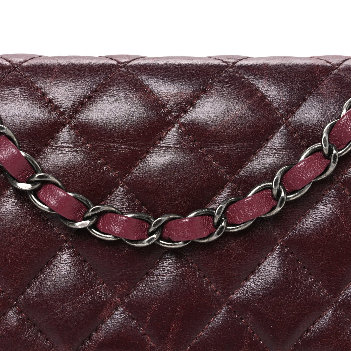Lambskin Quilted Medium Tri-Color Flap Burgundy Dark Pink