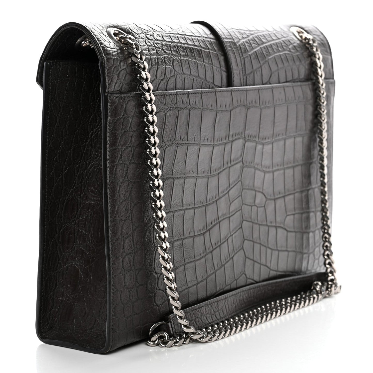 Calfskin Crocodile Embossed Large Monogram Satchel Dark Brown