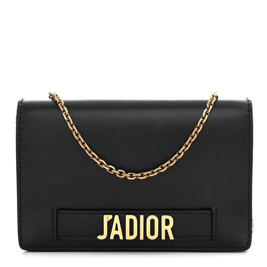 Calfskin J'Adior Wallet on Chain Pouch Black