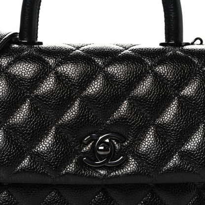 Caviar Quilted Mini Coco Handle Flap So Black