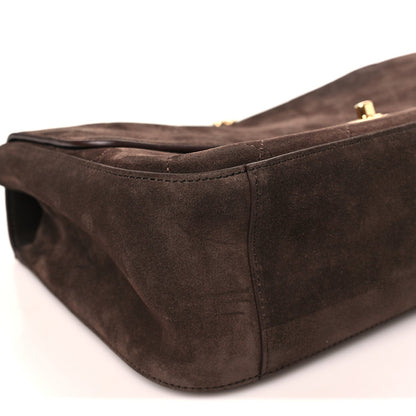 Suede Calfskin Small Souplissimo Maxi Flap Dark Brown
