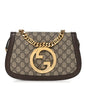 GG Supreme Monogram Textured Dollar Calfskin Blondie Chain Shoulder Flap Bag Beige Ebony New Acero