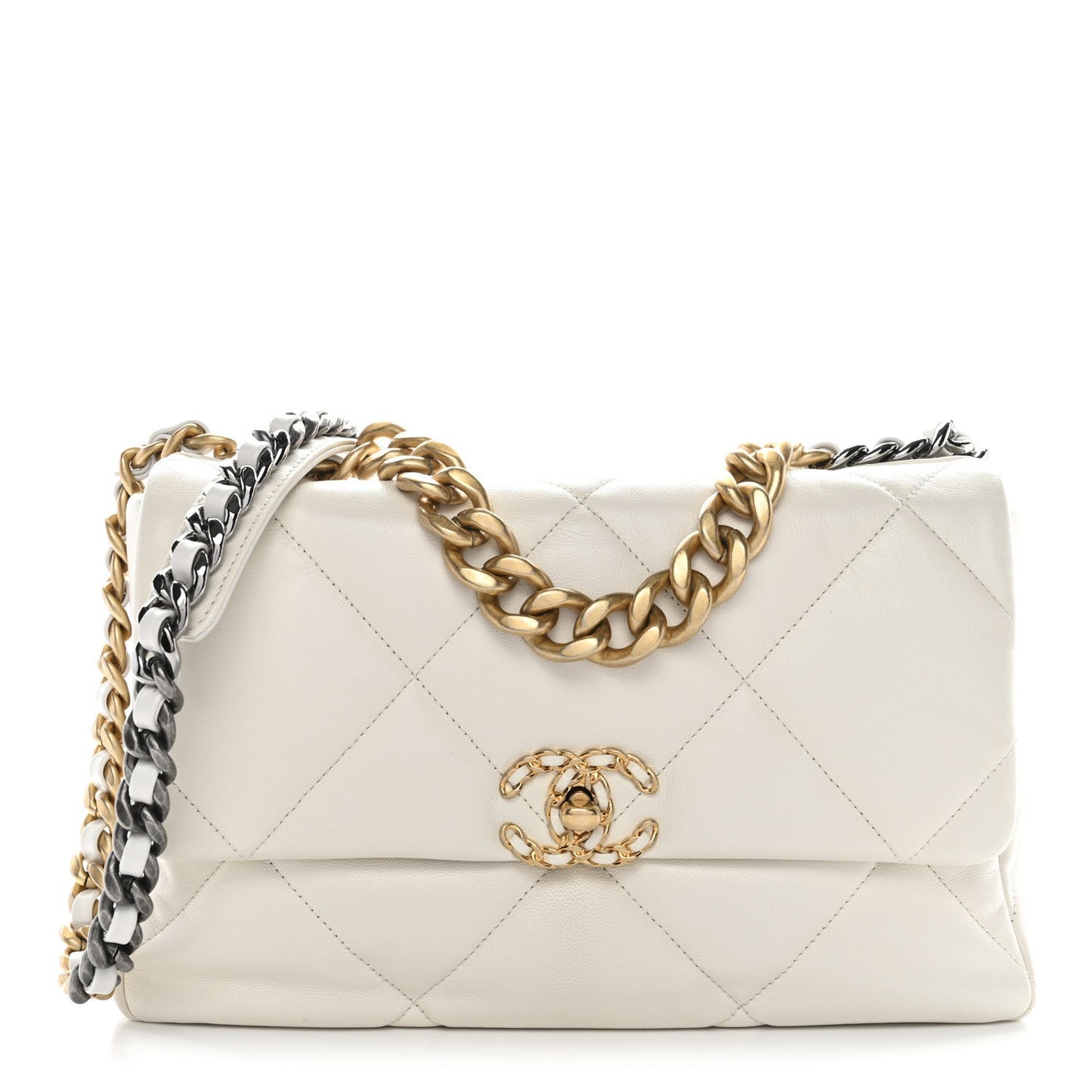 Goatskin Quilted Large Chanel 19 Flap White