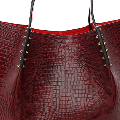 Lizard Embossed Calfskin Spiked Small Cabarock Shopper Tote Bourbon