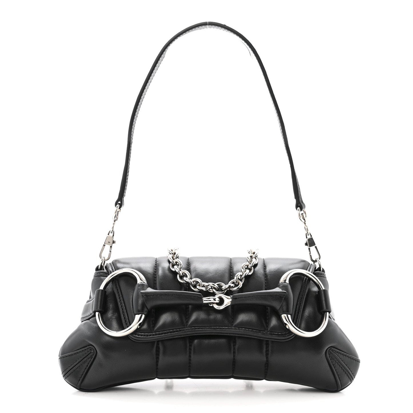 Nappa Vertical Matelasse Small Maxi Horsebit Chain Shoulder Bag Black
