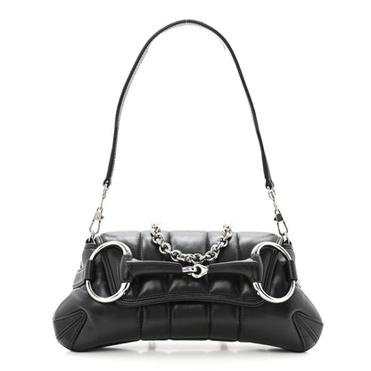 Nappa Vertical Matelasse Small Maxi Horsebit Chain Shoulder Bag Black