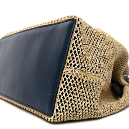 Raffia Woven Vitello King Soft Large Hobo Natural Beige Blue