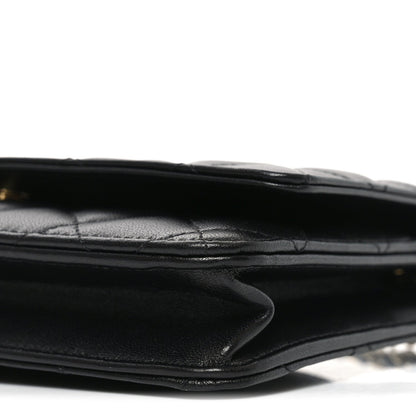 Lambskin Quilted Wallet On Chain WOC Black