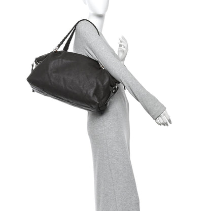Pebbled Calfskin Large Bamboo Bar Tassel Shoulder Bag Dark Brown