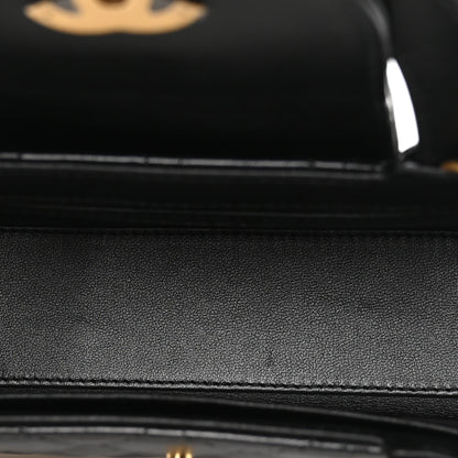 Shiny Aged Calfskin Quilted Nano Kelly Shopper Black