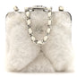 Shearling Sheepskin Lambskin Quilted Clutch With Chain White