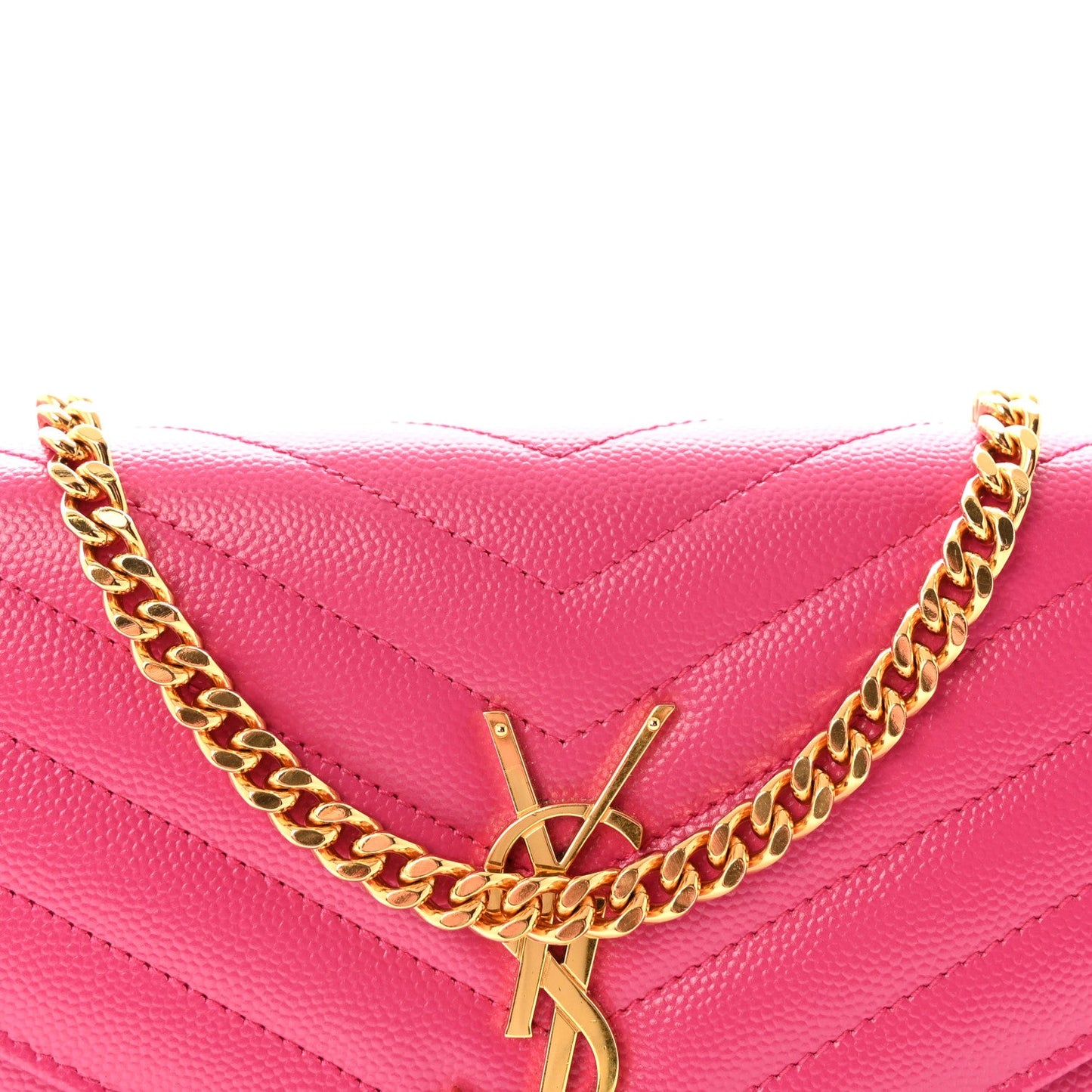 Grain De Poudre Matelasse Chevron Monogram Chain Wallet Lipstick Fuchsia