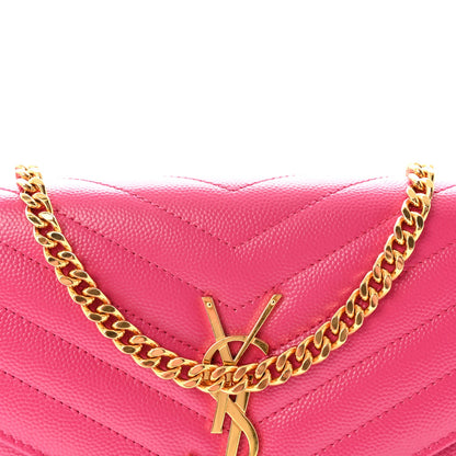 Grain De Poudre Matelasse Chevron Monogram Chain Wallet Lipstick Fuchsia