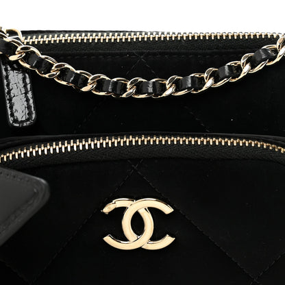 Velvet Effect Nylon Shiny Crumpled Calfskin Mini Quilted Chanel 25 Clutch With Chain Black