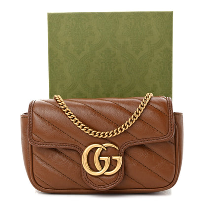 Azalea Calfskin Matelasse Diagonal Super Mini GG Marmont Shoulder Bag Cuir