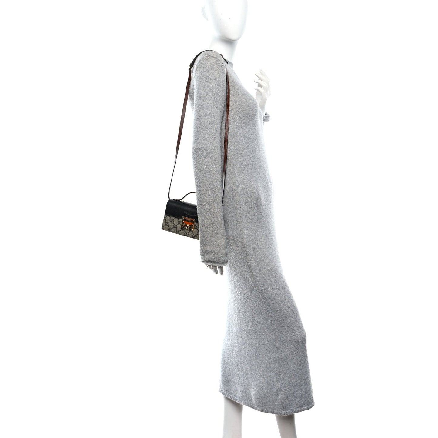 GG Supreme Monogram Calfskin Mini Padlock Top Handle Shoulder Bag Beige Black Cuir